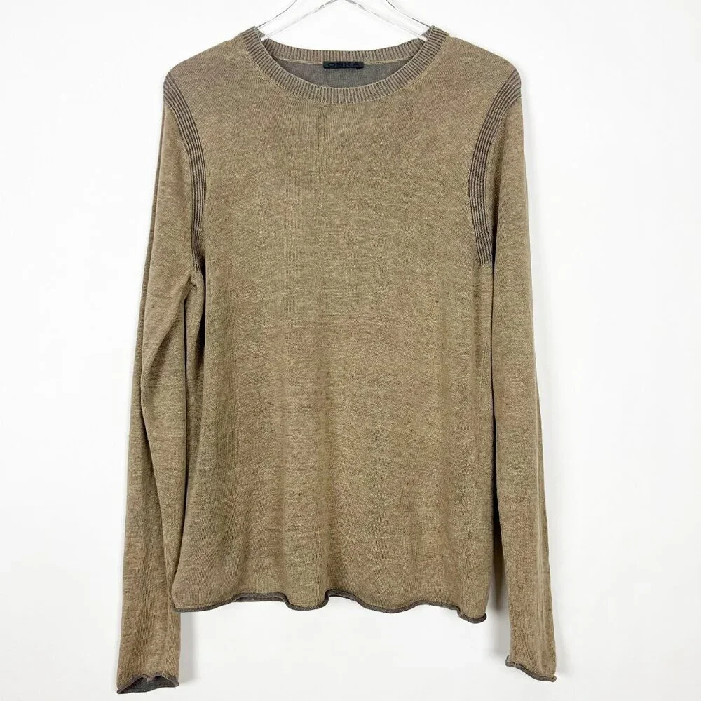 Oska 100% Linen Sweater Women's 4 | US 12/14 Tan Crewneck Neutral Regular Fit